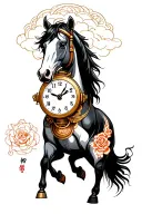 Steem clock and cattle horse tattoo design idea