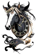 Steem clock and cattle horse tattoo design idea