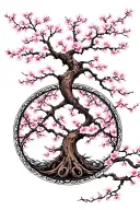 cherry blossom tree of life intertwined tattoo design idea