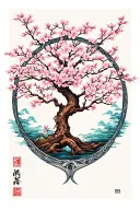 cherry blossom tree of life intertwined tattoo design idea