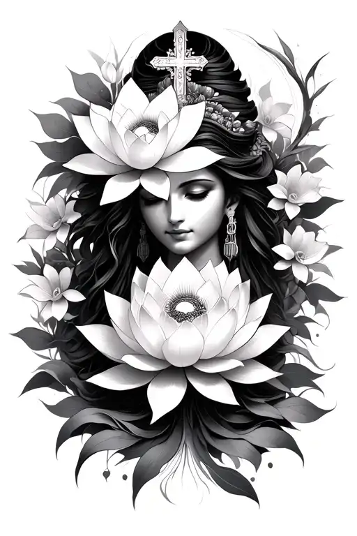 lotus flower, god, cross, goddess,protected tattoo design idea