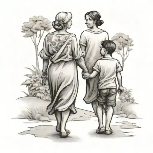 mother and son walking tattoo design idea