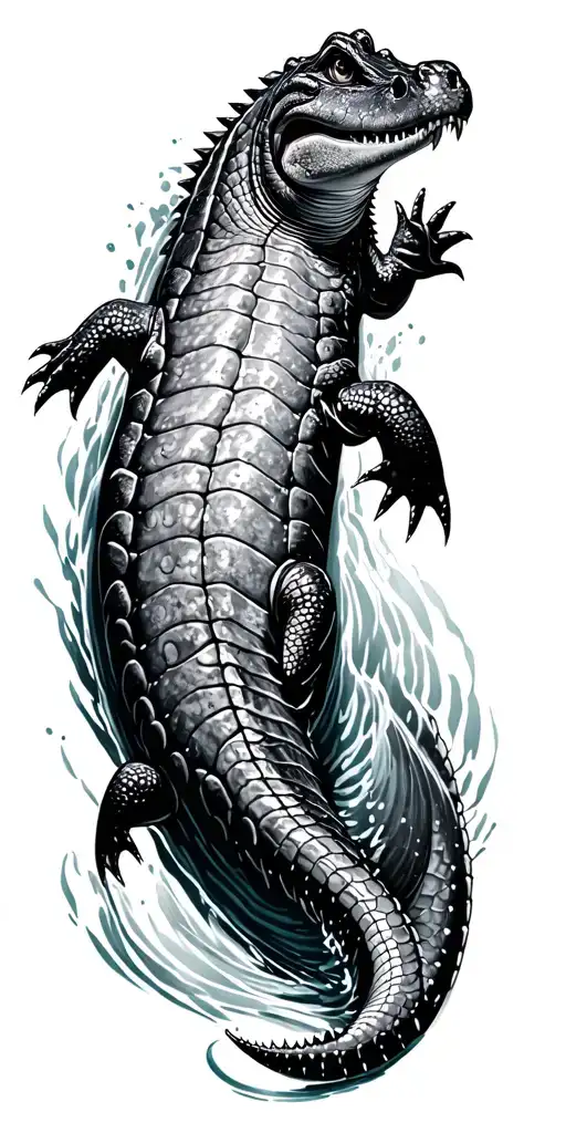 crocodile swimming tattoo design idea