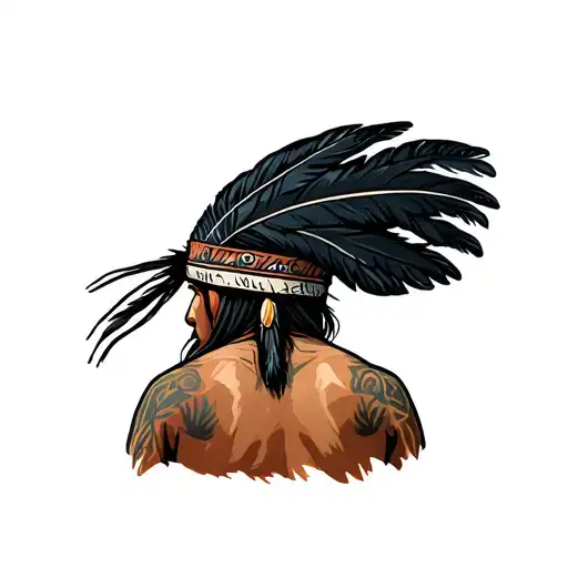 From behind the DJ on the stage, who has a huge black feathers headband of native american people tattoo design idea