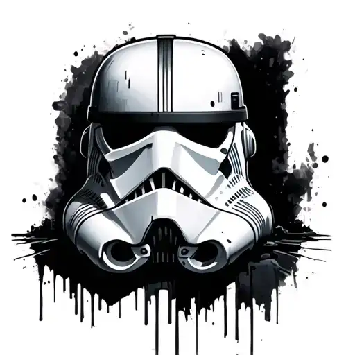 half storm trooper with broken helmet revealing a skull face tattoo design idea