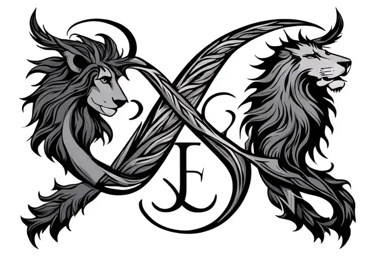 "Jedd and Tina " intertwined Gemini and leo signs combined tattoo design idea