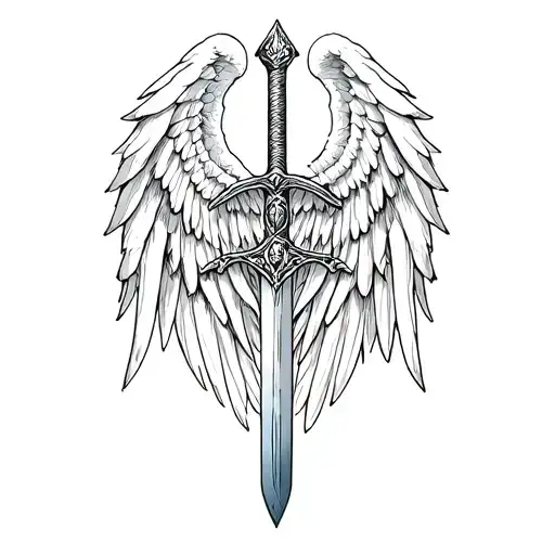 st michael sword one angel wing tattoo design idea