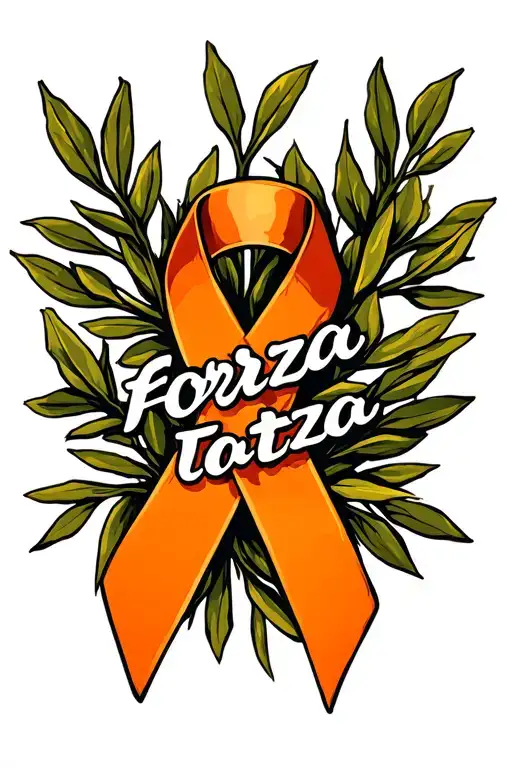Cancer orange cancer ribbon wrapped in olive tree banches add the word forza tattoo design idea
