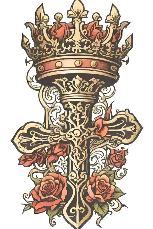 cross and crown  tattoo design idea