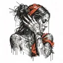 woman praying while crying tears while Jesus necklace wrapped around neck   tattoo design idea