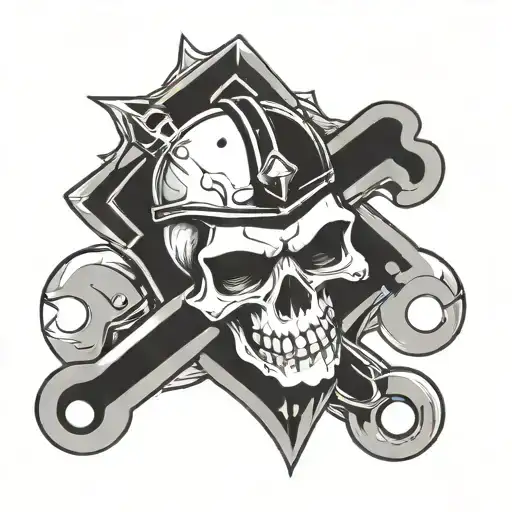 skull and wrench crossed tattoo design idea