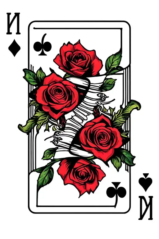 2 and 7 poker cards with rose intertwined tattoo design idea