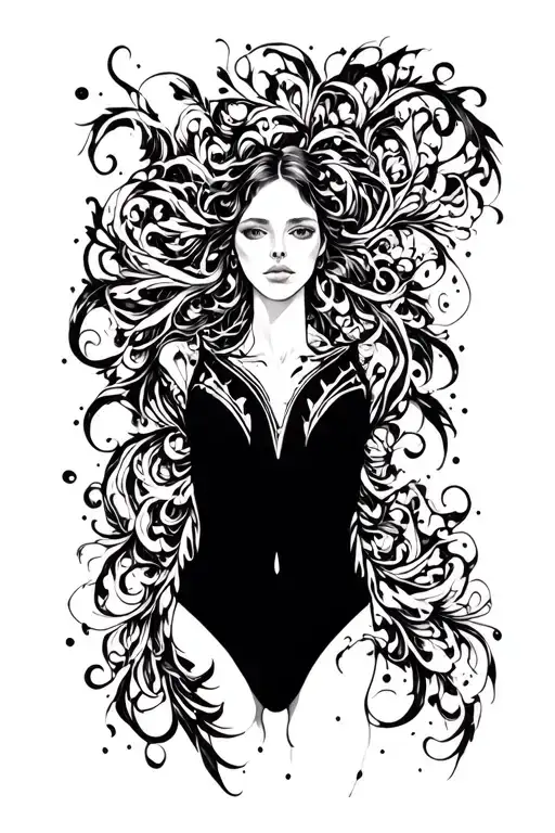 blackwork bold abstract bodysuit intertwined ornamental flourishes high-contrast  intricate aesthetic board raw strokes tattoo design idea