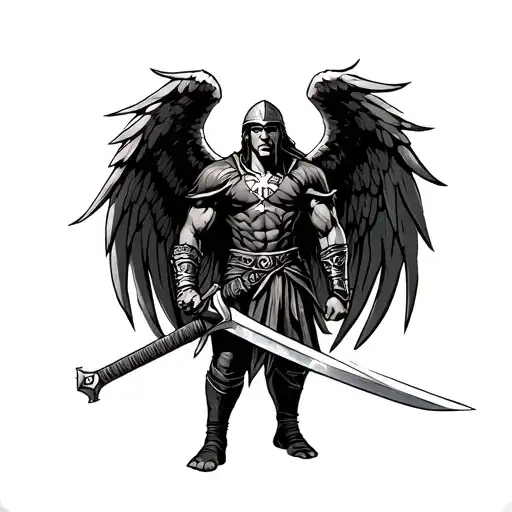 spartan warrior angel holding a sword tattoo design idea