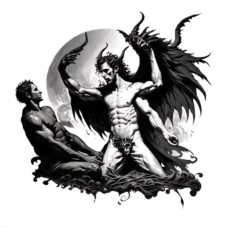 Genesis creation narrative but one person in the left is lucifer the devil falling tattoo design idea