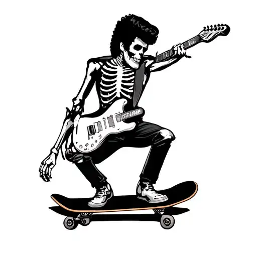 skeleton Elvis on a skateboard tattoo design idea