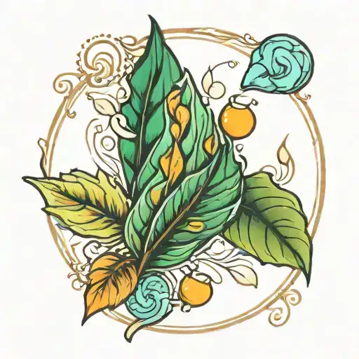 Letton color with linden leaf and amber stone surrounded tattoo design idea