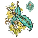 Letton color with linden leaf and amber stone surrounded tattoo design idea