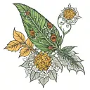 Letton color with linden leaf and amber stone surrounded tattoo design idea