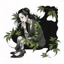 gothic woman smoking a blunt surrounded by weed leaves tattoo design idea