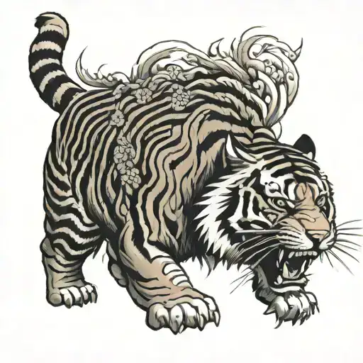 tiger walking tattoo design idea