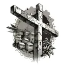 Christian cross surrounded by favela in Brazil tattoo design idea