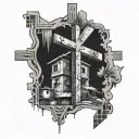 Christian cross surrounded by favela in Brazil tattoo design idea