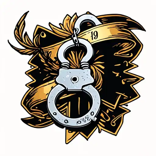 handcuffs and banner tattoo design idea