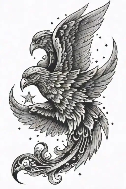 wings and stars shining tattoo design idea