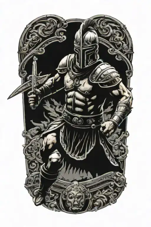 Roman gladiator fighting tattoo design idea