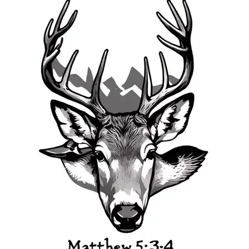 Matthew 6:34 verse written with deer and duck hunting tattoo design idea