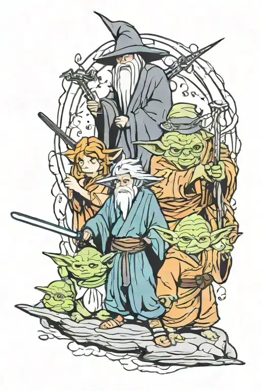 Goku, Gandalf and Yoda star wars tattoo design idea