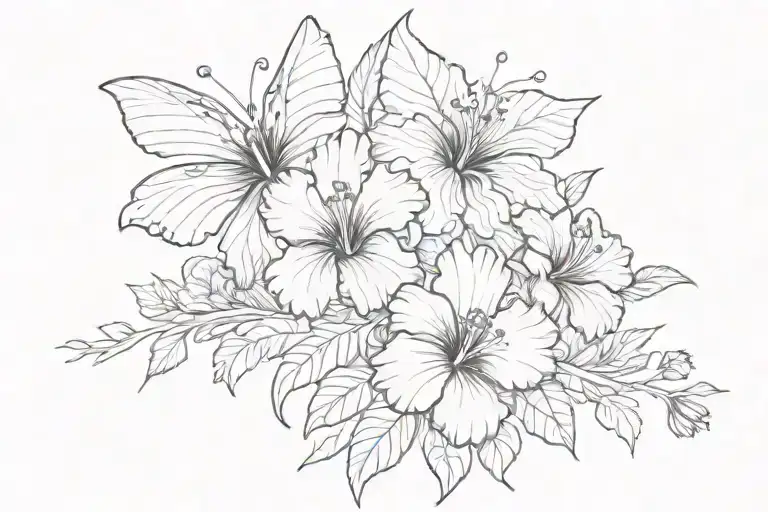 half butterfly hibiscus solar pendulum in background tattoo design idea