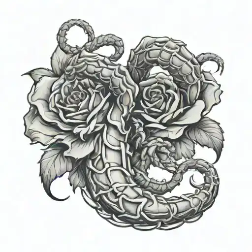 cross scorpion rose intertwined tattoo design idea