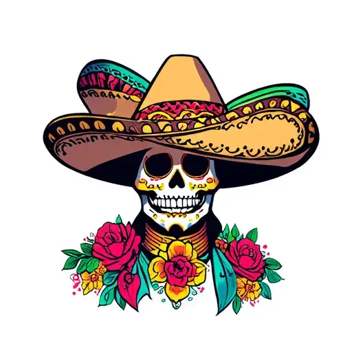 sugar skull wearing sombrero tattoo design idea