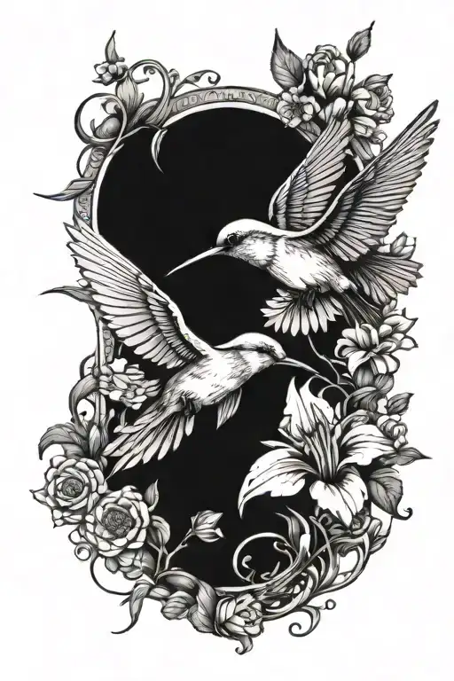 flowers, humming bird, bull skull, cardinal bird tattoo design idea
