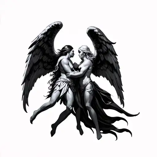 good and evil angels fighting each other tattoo design idea
