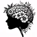 line drawing of a brain with many floral elements can even be made of flowers tattoo design idea