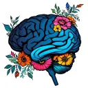 line drawing of a brain with many floral elements can even be made of flowers tattoo design idea