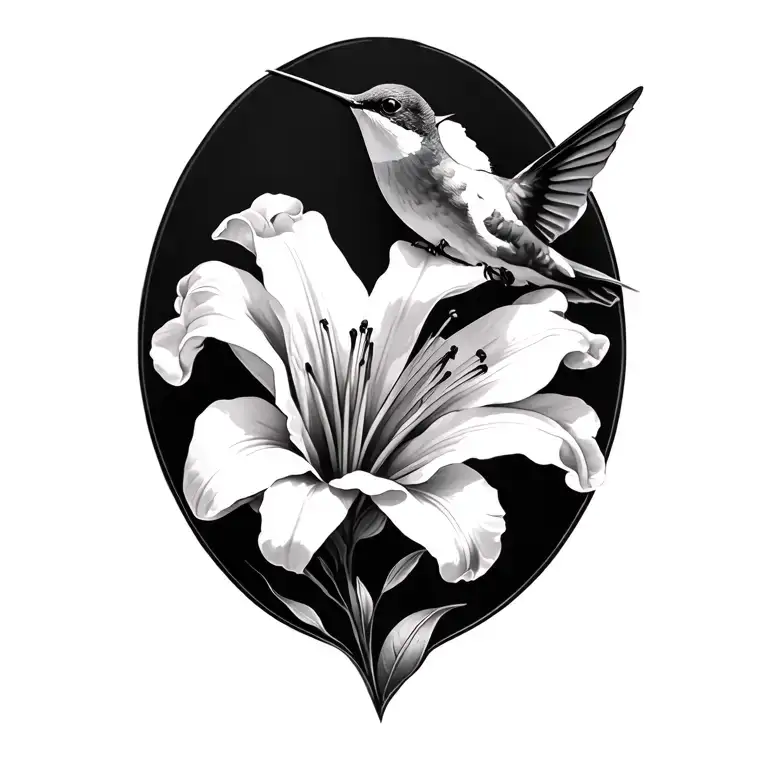 lily with hovering hummingbird hovering tattoo design idea