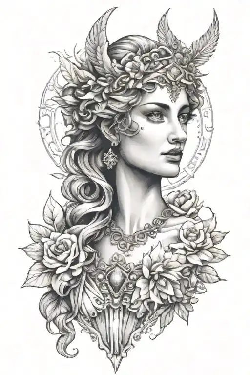 Goddess diana tattoo design idea