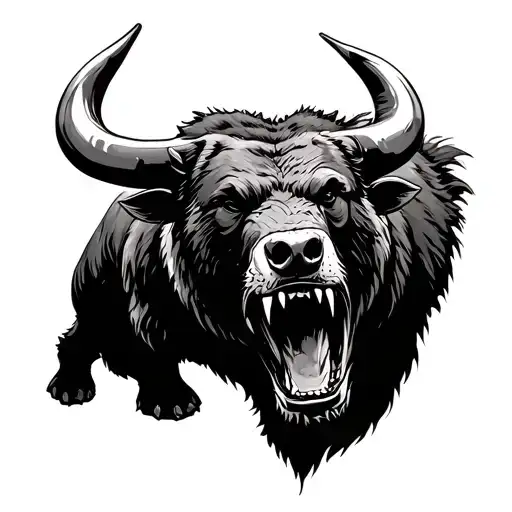 growling bear facing a roaring bull tattoo design idea