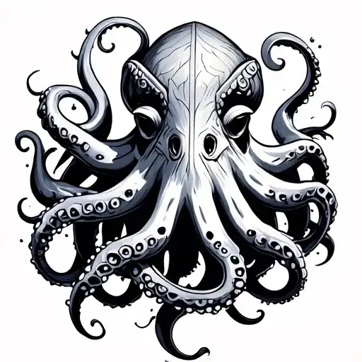 Viking Octopus wtith runes infused ink spreading tattoo design idea