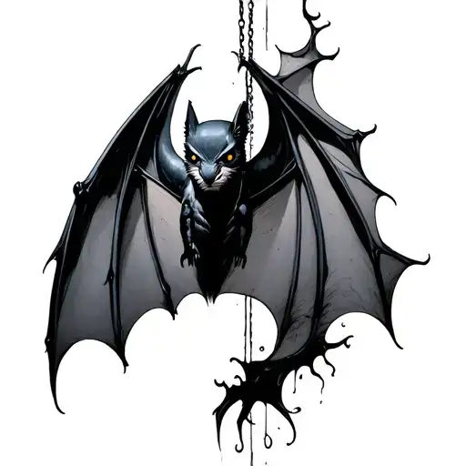 vertical bat hanging tattoo design idea