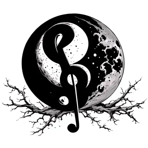 bass clef waxing gibbous moon tattoo design idea