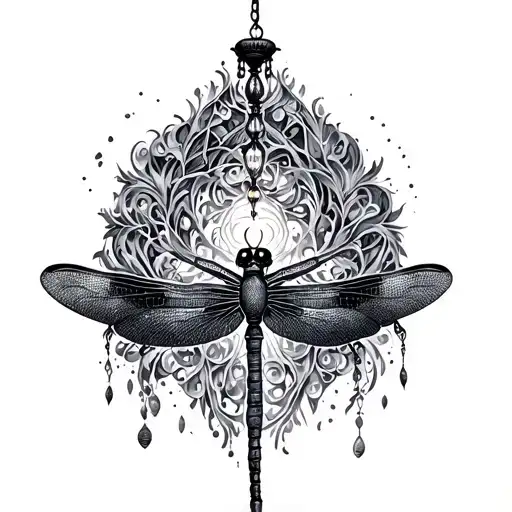 spiritual dragonfly chandelier design with intricate patterns tattoo design idea