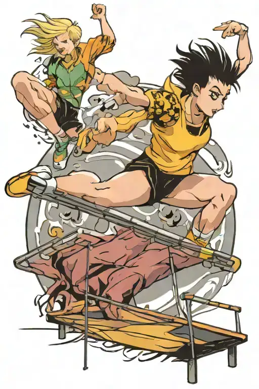 Gymnast jumping on a trampoline pointing tattoo design idea