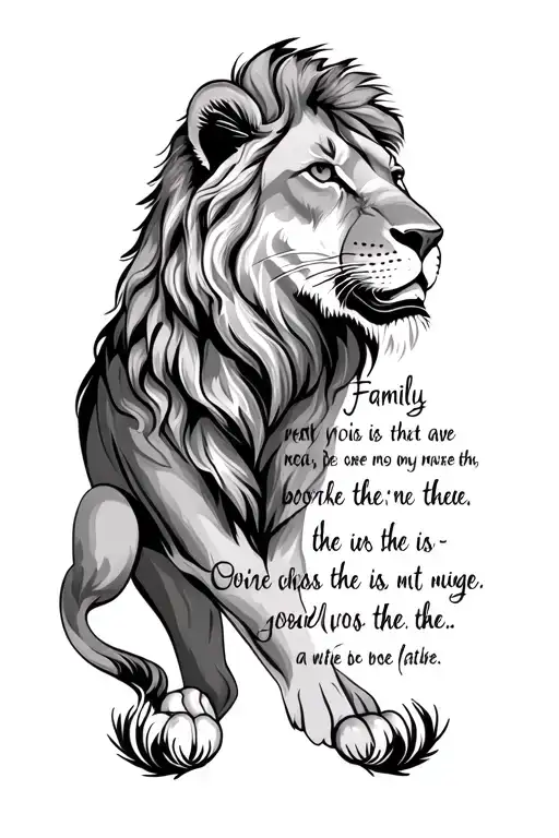 bible verse that represents family with a lion surrounded tattoo design idea