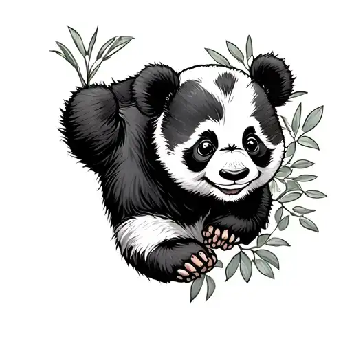 baby panda climbing tattoo design idea