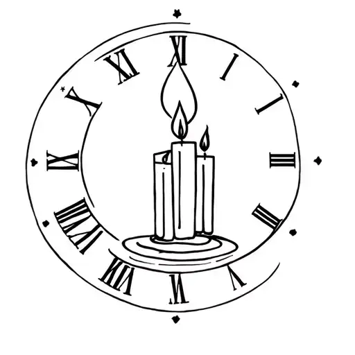 clock and candle burning tattoo design idea